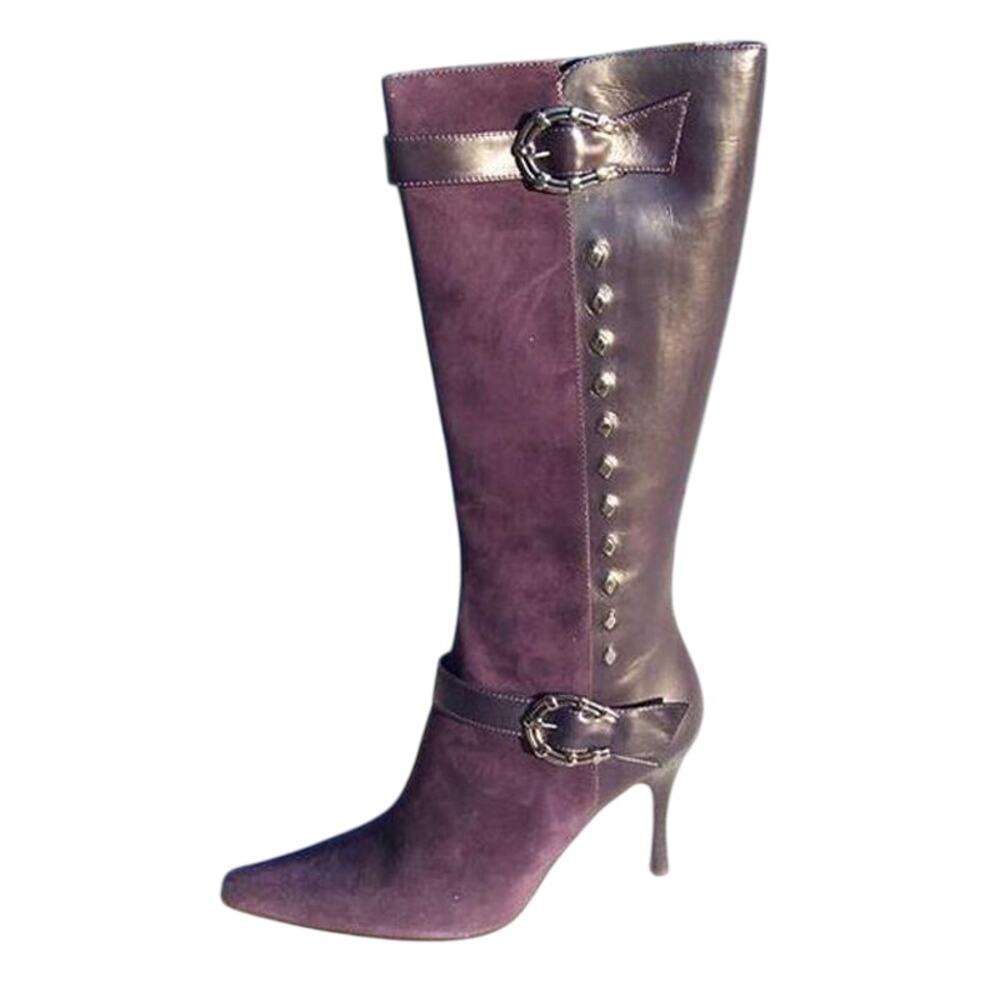 Donald Pliner Purple Suede and Leather Boot Shoe Embellished Studs NWT New $695